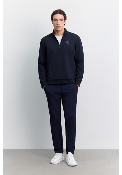 Avva Erkek Lacivert Dik Yaka Fermuarlı Baskılı Kolay Ütülenen Pamuklu Regular Fit Sweatshirt A62y1310