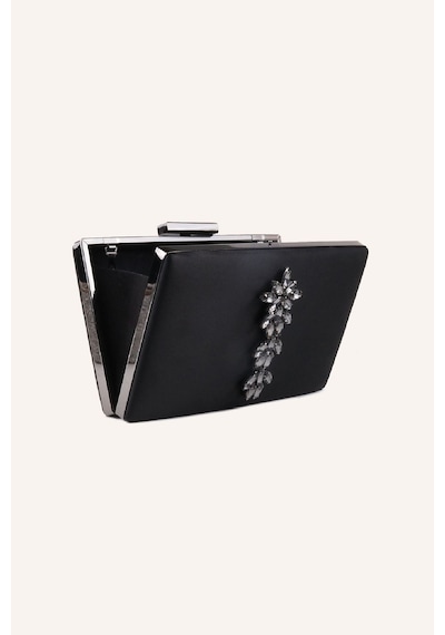 Guiza Kadın Siyah Saten Kristal Taşlı Abiye Çanta , Clutch Abiye Çanta , Portföy Çanta Siyah Saten-2