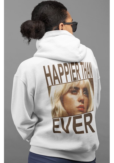 Sevbano Billie Eilish Happier Than Ever Şarkıcı Sırt Baskılı Unisex Overs beyaz