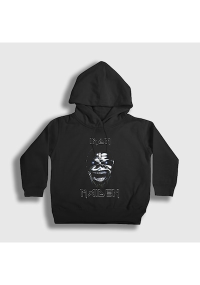 Presmono Unisex Çocuk Metal Iron Maiden Kapüşonlu Sweatshirt Siyah