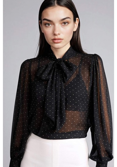 Defacto Overshırt Fıt Fular Yaka Simli Twill Bluz G7960ax26spbk81 Siyah-bk81