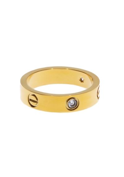 Unisex Love Model Taş Detay Gold Renk Çelik Yüzük