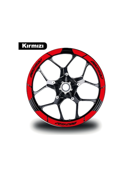 Kırmızı Bajaj Pulsar Rs200 Geniş Jant Sticker Etiket Modeli