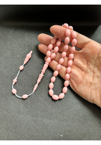 Koryan Mermer Tesbih Halkalı İmame Yusuf Erden Usta İşçilikli Erkek Sertifikalı Özel İsim Pembe