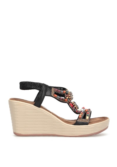 Guja 26y155 Kadın Taşlı Dolgu Topuklu Lastikli Comfort Sandalet Siyah