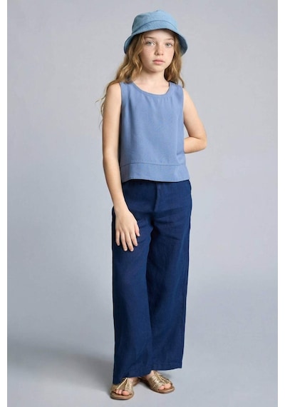 Defacto Wıde Leg Geniş Paça Keten Pantolon Kız Çocuk H1916a826smnv42 Lacivert-nv42