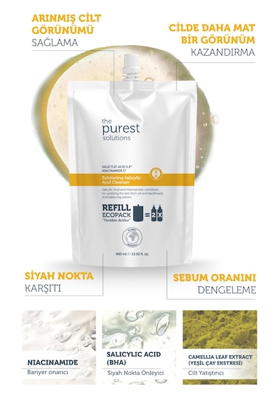 Sivilce & Siyah Nokta Karşıtı Yağlı-karma Ciltler Temizleme Jeli Ekolojik Yedek Paket 400 Ml