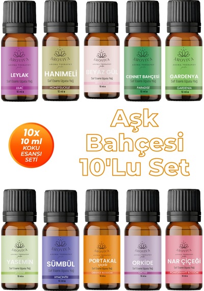 Aşkı Bahçesi Esansiyel Uçucu Koku Yağı Buhurdanlık Yağı Difüzör Esansı 10'lu Set 10x10ml Karışık