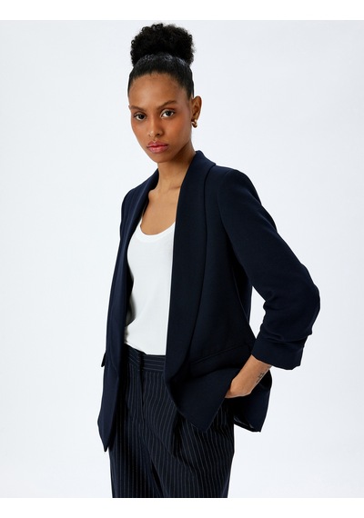 Koton Drape Detaylı 3/4 Uzun Kollu Blazer Ceket Lacivert 5sak50020uw Lacivert