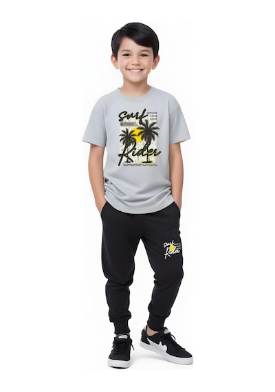 Fyk Kids Erkek Çocuk Mevsimlik Surf Rider Baskılı Alt-üst Takım Gri