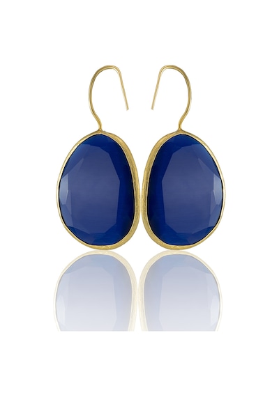 Kadir Jewellery 22 Ayar Altın Kaplama Fosil Taşlı Küpe -el İşçiliği Ve Hipoalerjenik Küpe Parlement Mavisi