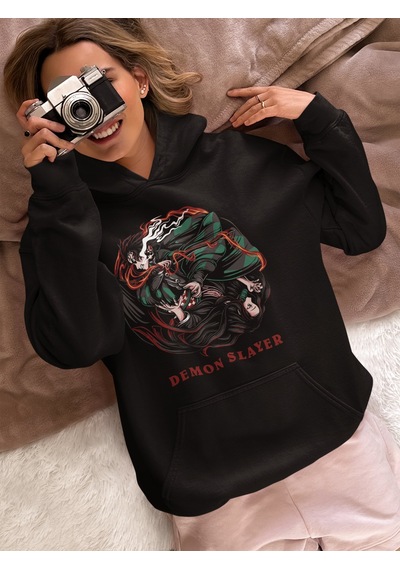 Sevbano Demon Slayer Kimetsu No Yaiba Baskılı Unisex Oversize Anime Karak Siyah