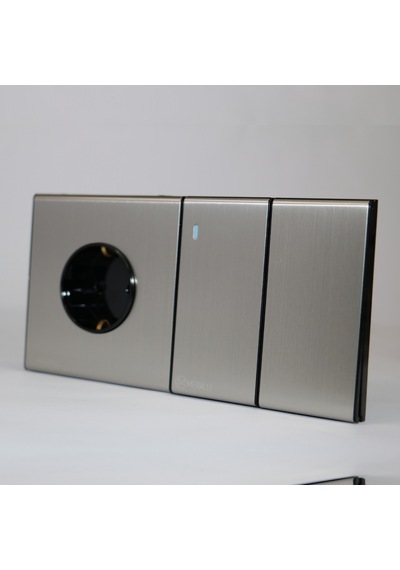 MERALLI INOX 2'li vavien anahtar, hakiki fırçalanmış paslanmaz çelik, çerçevesiz 86×86 Modüler  kasa dahil