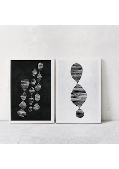 Soyut Sanat 2'li Set, Soyut Sanat İskandinav Posterleri Sanat Modern Sanat Siyah Beyaz Çağdaş Sanat