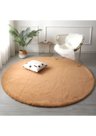 Tappeto Re x  Tavşanı Yuvarlak Post Halı Camel (22 mm Tüy)-80 x 80