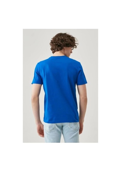 Erkek Tişört Kısa Kol Düz Bisikilet Yaka Oversize T-shirt - Mi Mavi