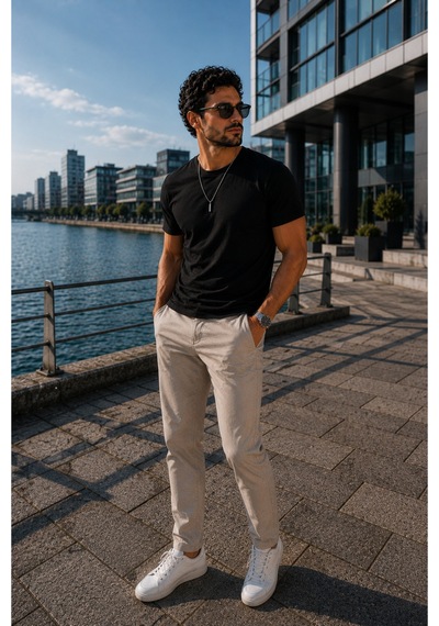 Luxıc Core Erkek Slim Fit Siyah Bisiklet Yaka Pamuk Penye Günlük Rahat Basic Tişört