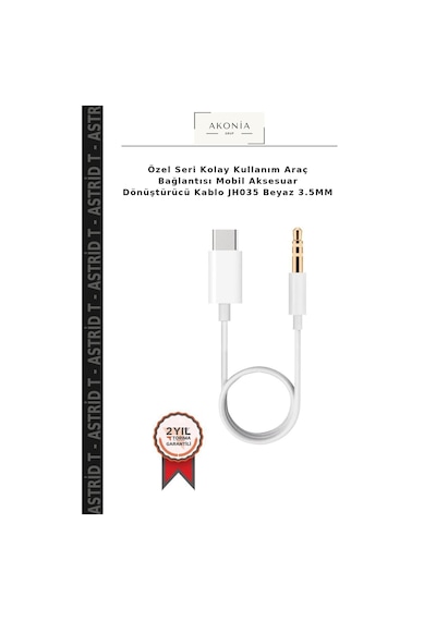 Özel Seri Kolay Kullanım Araç Bağlantısı Mobil Aksesuar Dönüştürücü Kablo Jh035 Beyaz 3.5mm