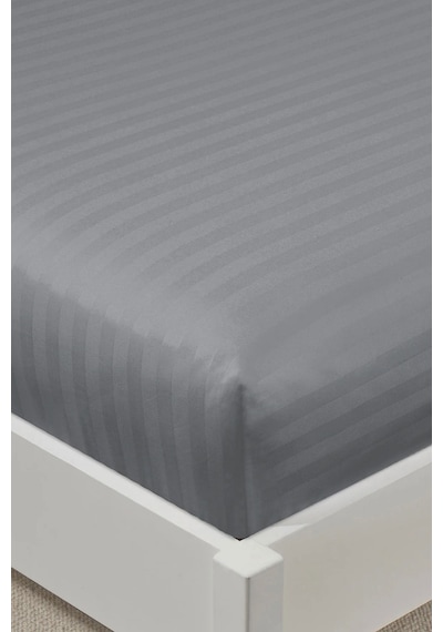 Varol %100 Pamuk Saten Stripe Çift Kişilik Lastikli Çarşaf Takımı 30 Cm 2 Yastık Kılıfı Gri