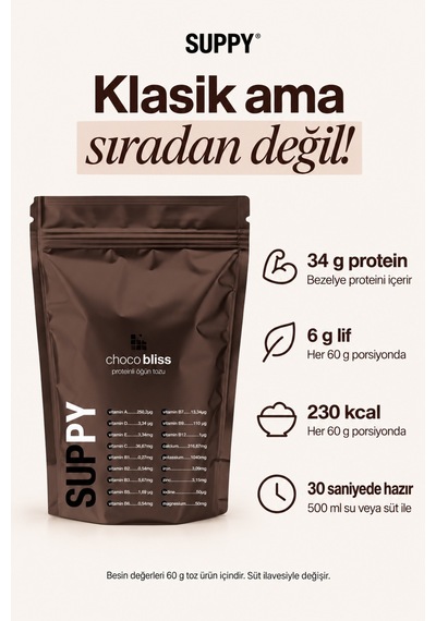 Suppy Choco Bliss Çikolatalı Proteinli Öğün Tozu 600 G Çikolata