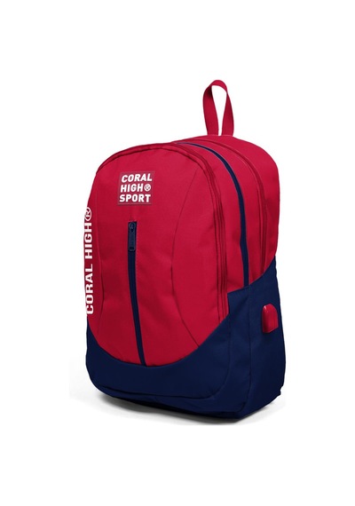 Coral High Sport Kırmızı-lacivert Dört Bölmeli Usb Şarjlı Kulaklı Sırt Çantası