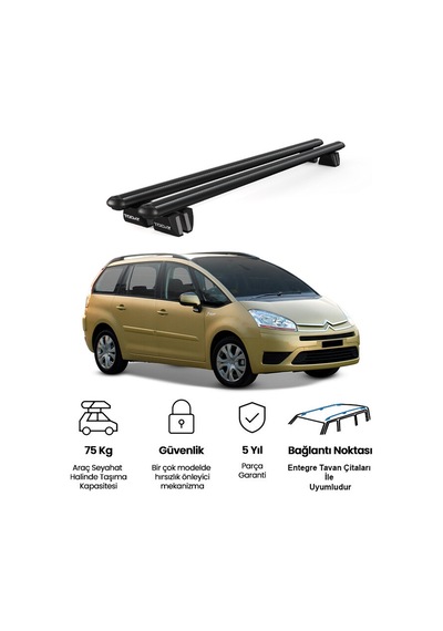 Pençe Citroen C4 Grand Picasso 2007-2013 Uyumlu Siyah Ara Atkı 135cm Port Bagaj Tavan Barı