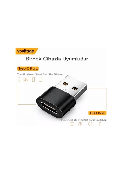 Usb To Type-c Dönüştürücü/çevirici, 3a Hızlı Şarj Ve Veri Aktarımı, Otg, Mini Boy Siyah, İphone Ve Dizüst