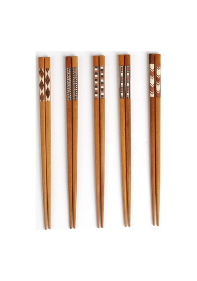Valkyrie 5 Çift Ahşap 22,5cm Yemek Çubuğu Seti Hediyelik Kutulu Japon Çin Kore Sushi Chopstick
