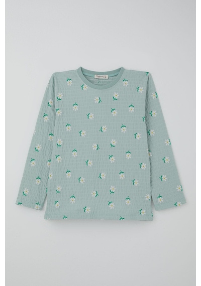 Breeze Kız Çocuk Pijama Takımı Papatya Desenli 4-8 Yaş, Su Yeşili Su Yeşili