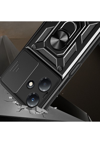 İnfinix Hot 30 Play Kılıf Magnetik Standlı Kamera Korumalı Zore Sürgülü Vega Kapak Siyah