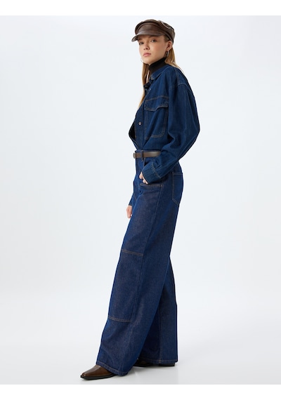 Koton Geniş Paça Kot Pantolon Dikiş Detaylı Cepli Düğmeli Normal Bel - Wide Leg Jeans Koyu İndigo 5wal40236md İndigo Koton Geniş Paça Kot Pantolon Dikiş Detaylı Cepli Düğmeli Normal Bel - Wide Leg Jeans Koyu İndigo 5wal40236md İndigo