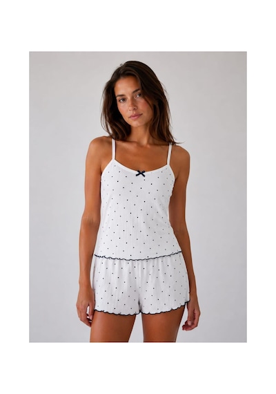 Pijamask Kadın Yumuşacık Dokulu Şortlu Pijama Takımı Beyaz