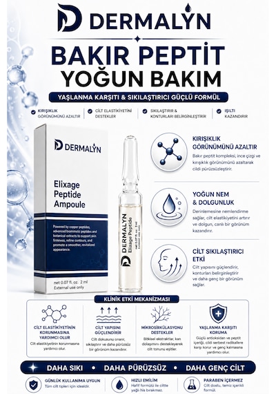 Dermalyn 1 Adet Bakır Peptit Yaşlanma Karşıtı Sıkılaştırıcı Kolajen Destekleyici Ampul Serum Dermaroller