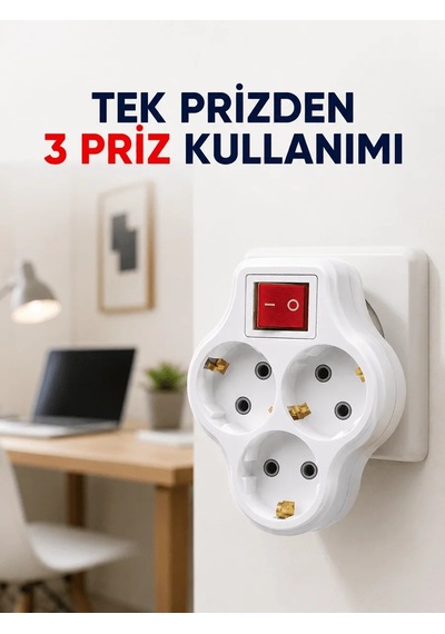Lb Tek Prizi 3 Lü Yapan Anahtarlı Priz Adaptörü Topraklı Priz Çoğaltıcı Diğer