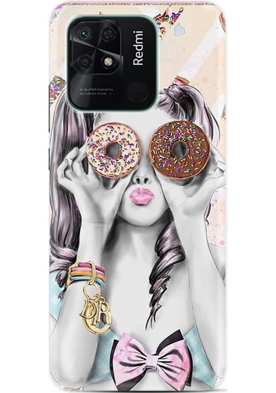 Xiaomi Redmi Poco C40 Kılıf Resimli Desenli Baskılı Silikon Donut Girl 1408