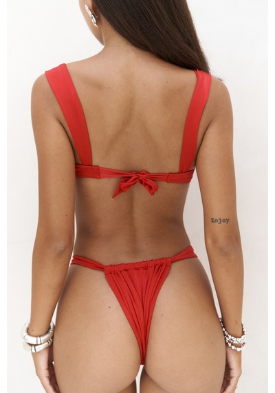 Mai Collection Mai Studios Co. Larasis Çiçek Detaylı Gloplu Kırmızı Bikini Üstü Kırmızı