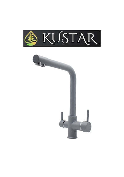 Kustar Gri Granit Kaplama 3 Yollu Arıtma Çıkışlı Mutfak Eviye Bataryası