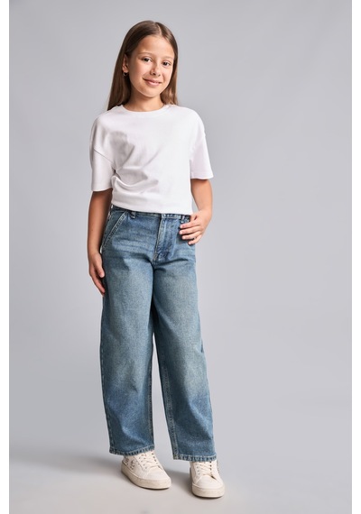 Defacto %100 Pamuk Baggy Fıt Jean Pantolon Kız Çocuk H6244a826aunm28 Mavi-nm28