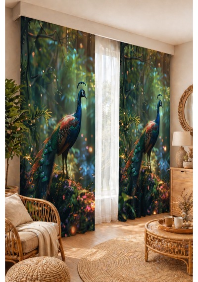 2 Adet 140x260 Cm Ölçüsünde Şık Dekoratif Fon Perde Koleksiyon Yeşil