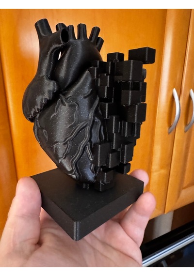 Piksel Kalp Heykeli Mat Siyah Anatomik Sanat Dekoratif Biblo