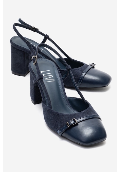 Luvishoes Desıa Lacivert Süet Kadın Kalın Topuklu Ayakkabı Lacivert