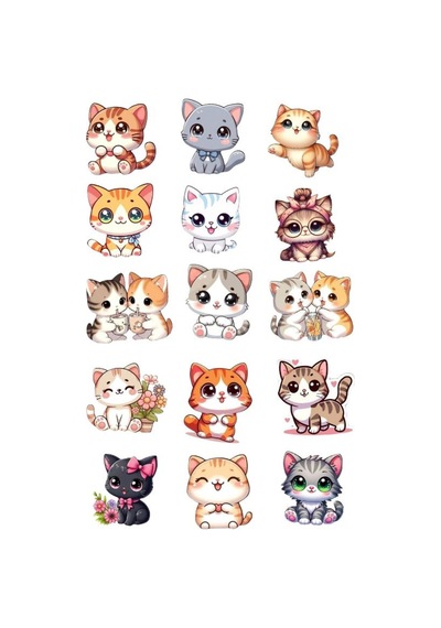 Kedi Temalı Sticker Etiket Seti - Cat Sticker - Laptop Notebook Telefon 30x21cm