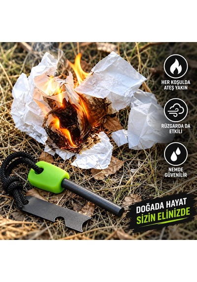 Barnetta Büyük Boy Magnezyum Çubuğu Ateş Başlatıcı Çakmak Taşı Survıval Acil Durum Çakmağı Beyaz