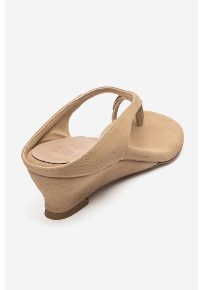 Luvi Shoes Alızee Açık Bej Süet Parmak Arası Tokalı Kadın Mini Dolgu Topuklu Terlik