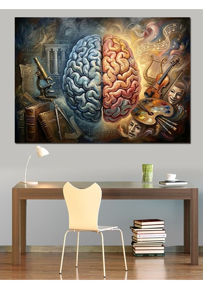 İnsan Beyni Ve Analitik Sanat Dekoratif Kanvas - Mdf Ahşap Tablo