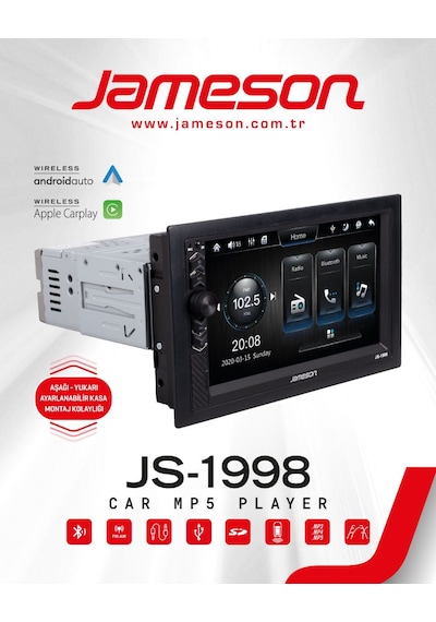 Jameson Js-1998-7''kablosuz Carplay-bt-usb-fm-kameralı Dabıl Teyp