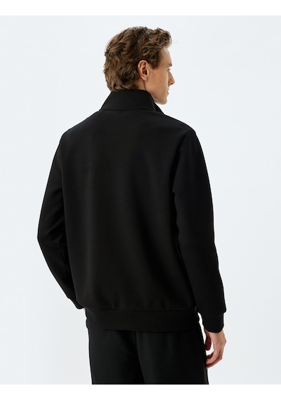Koton Yarım Fermuarlı Basic Pamuk Karışımlı İnterlok Kumaş Atatürk Sweatshirt Siyah 5wam70219mk Siyah