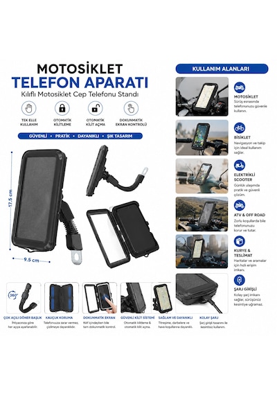 Resistant Bike Motorsiklet Telefon Tutucu 5.5 İnç - 6.2 İnç 5639 Diğer