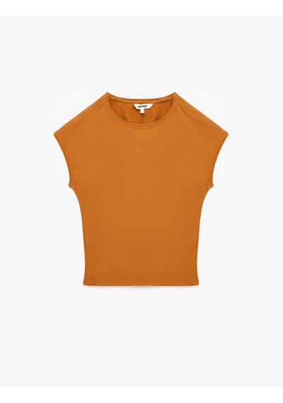 Koton Slim Fit Pamuklu Bisiklet Yaka Sıfır Kol Tişört Kahverengi 6sak50456ek Kahve