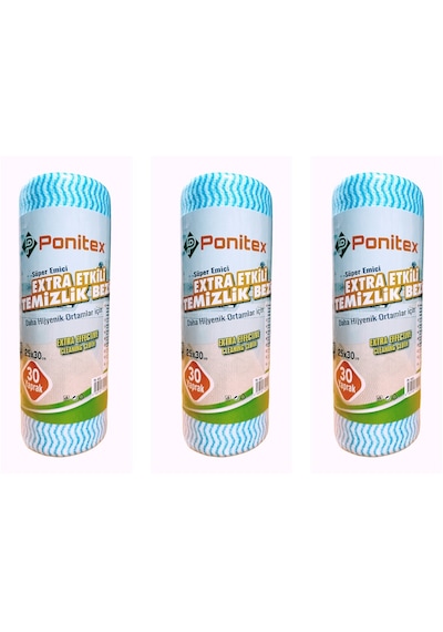 Ponitex 4430 Süper Emici Perforeli Pratik Hassas Temizlik Bezi 3'lü 25 x 30 CM